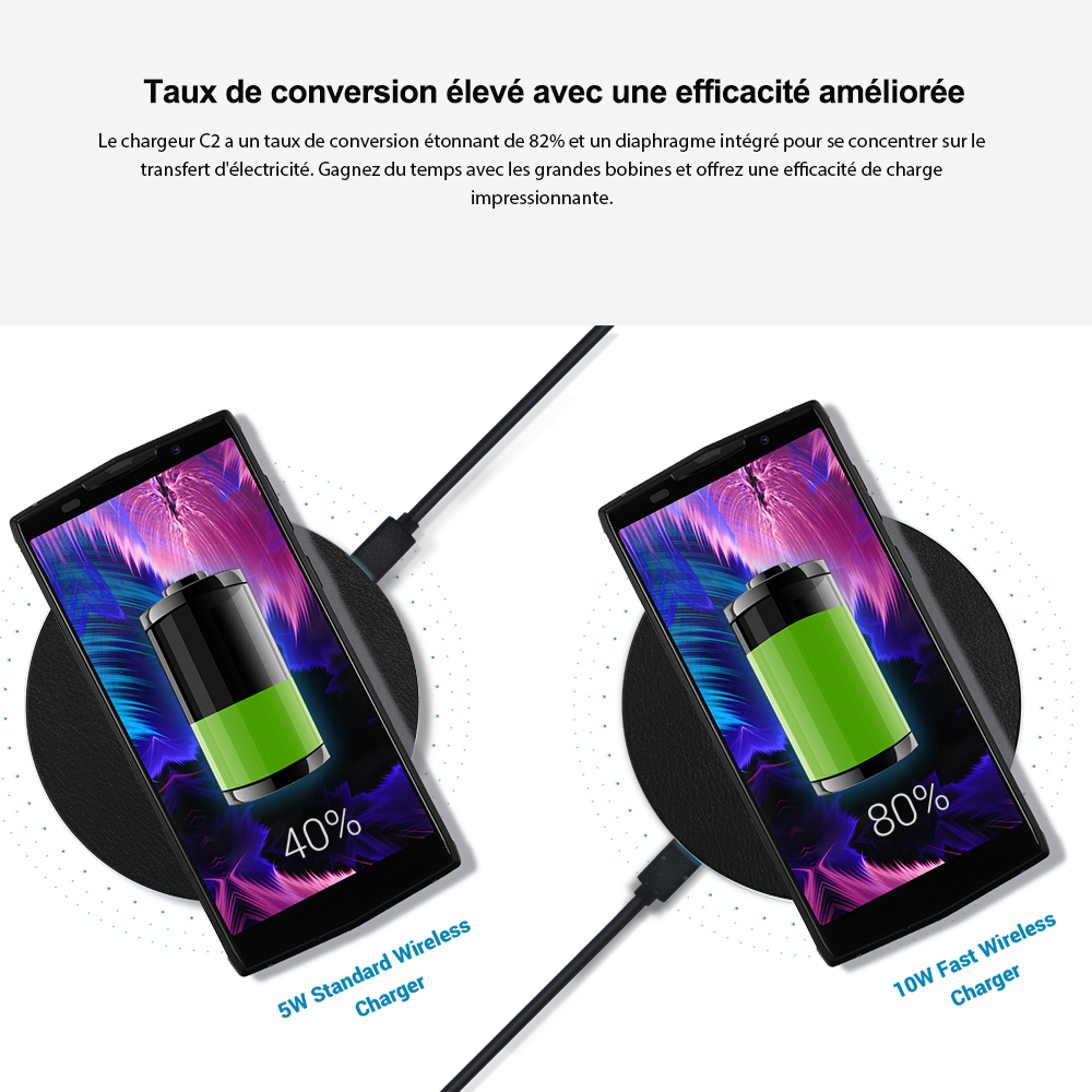 Qi Chargeur Sans Fil Rapide DOOGEE C2 Chargeur à Induction Intelligent